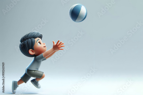 A little boy catching a ball. Space for text.