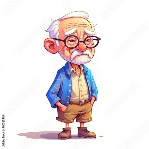 Grandfather Face with Sad Expression. Concept - Human Emotions. Illustration on White Background.