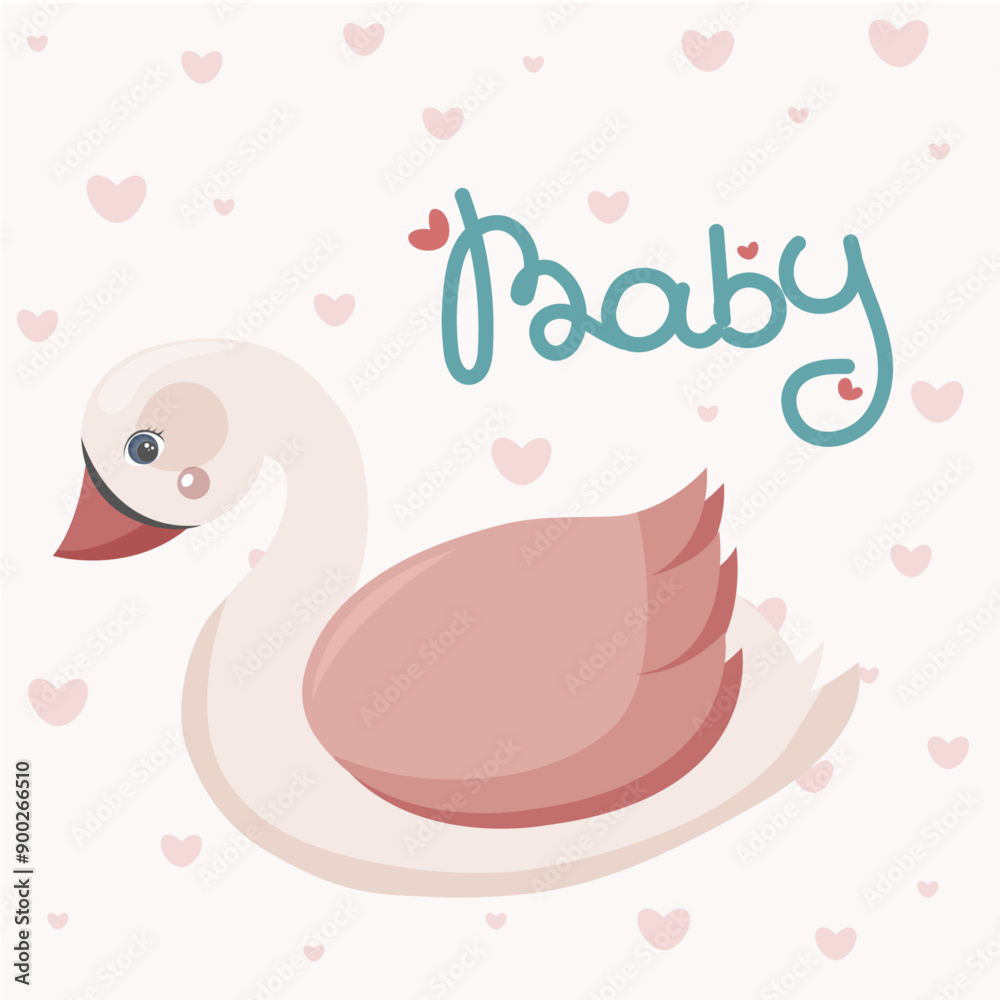 Little pink swan kids room wall art. Nursery poster, flat illustration Little pink swan kids room wall art. Nursery poster, flat illustration