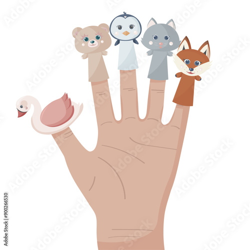 Five finger toys on a hand for children play