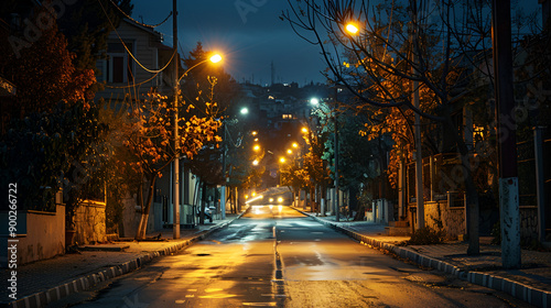 Well-kept, well-lit street in a wealthy area