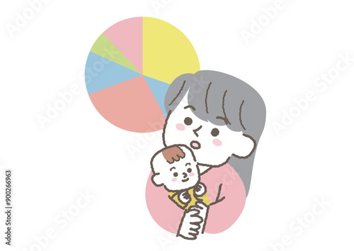子育てをしながら働ける時間を考える主婦のイラスト
