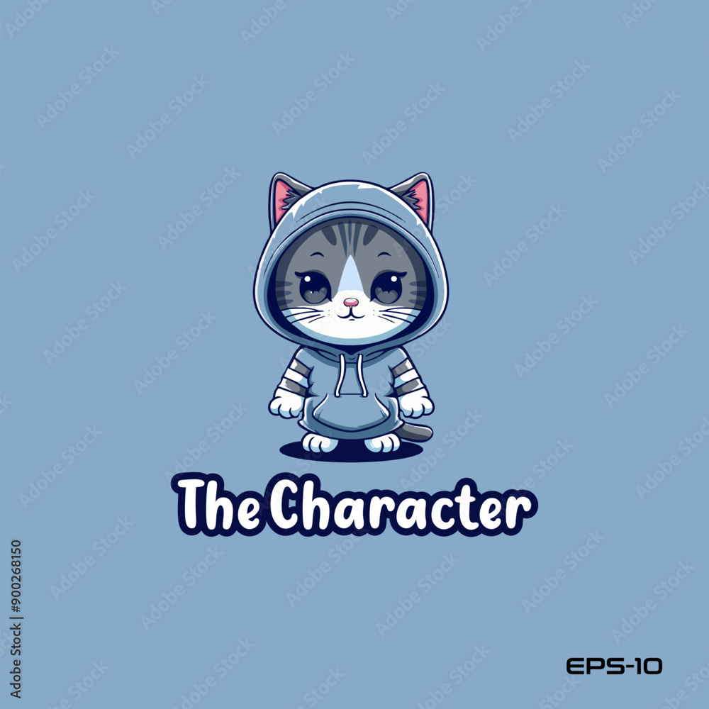 Cute cat wearing hoodie logo, vector, mascot, character, cartoon, illustration Cute cat wearing hoodie logo, vector, mascot, character, cartoon, illustration