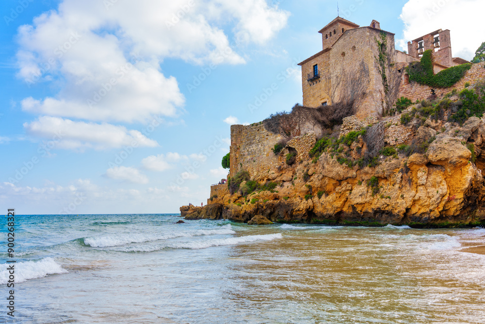 Charming Tamarit Castle with Calm Waters and Beach Scene in Tarragona, Spain