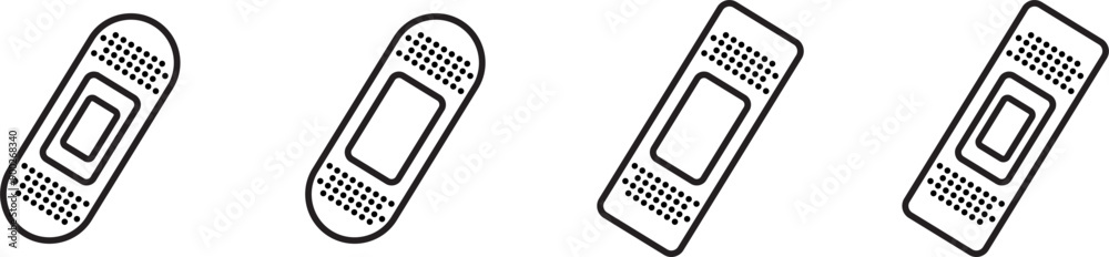 Plaster icon set. Striper plaster. Wound protection, wound dressing vector design. Line art vector illustration. Plaster icon set. Striper plaster. Wound protection, wound dressing vector design. Line art vector illustration.