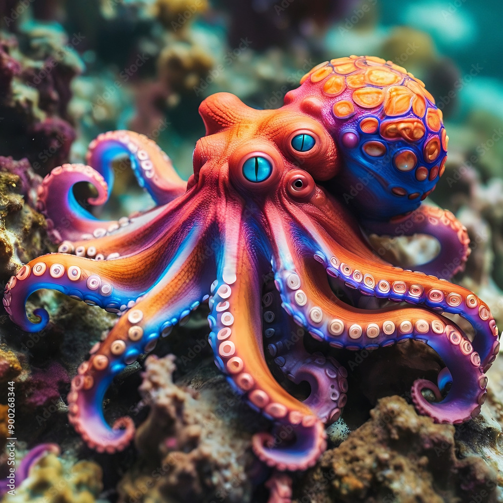 Colorful octopus isolated under the sea Colorful octopus isolated under the sea