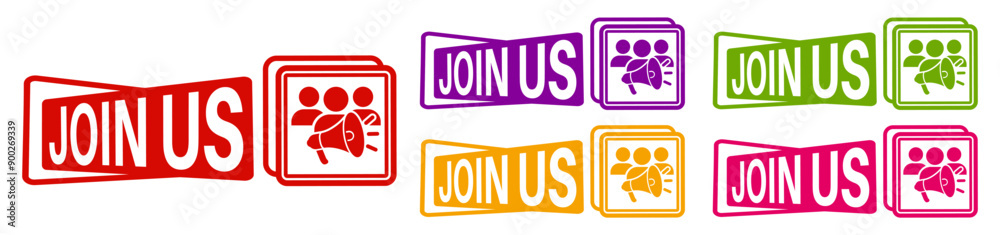 Set collections trendy colorful join us icon sign. Recruitment banner labels design template Vector illustration