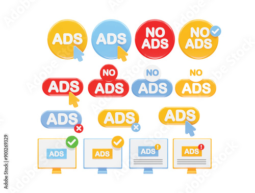 No ads icon vector illustration transparent element set