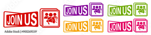 Set collections trendy colorful join us icon sign. Recruitment banner labels design template Vector illustration