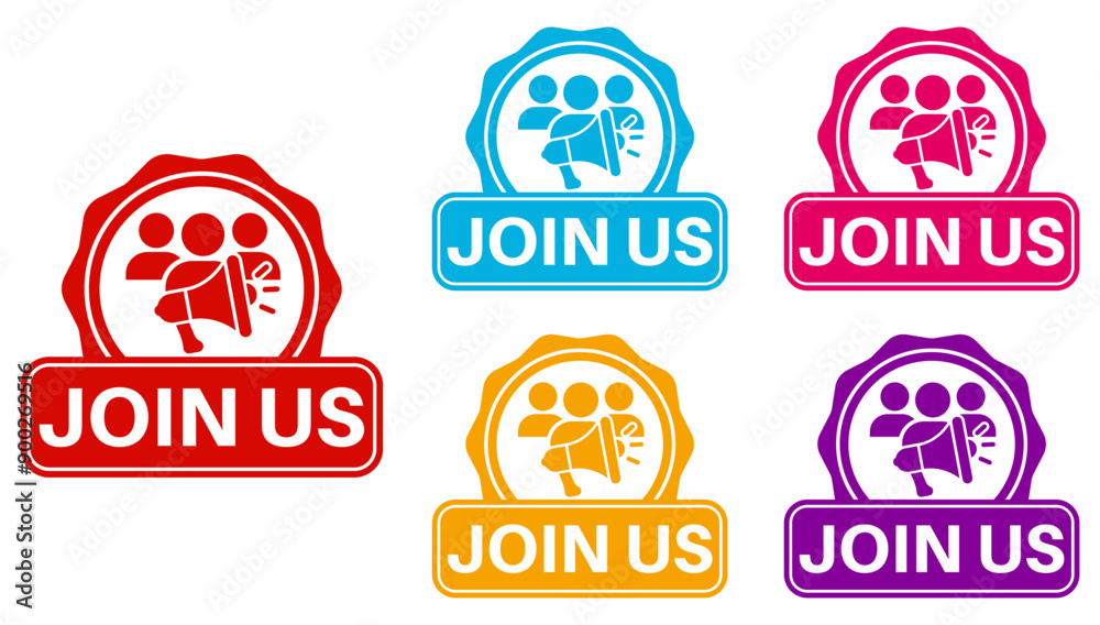 Set collections trendy colorful join us icon sign. Recruitment banner labels design template Vector illustration Set collections trendy colorful join us icon sign. Recruitment banner labels design template Vector illustration