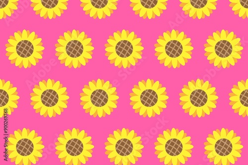 レトロな可愛いピンクとひまわりのイラスト背景素材