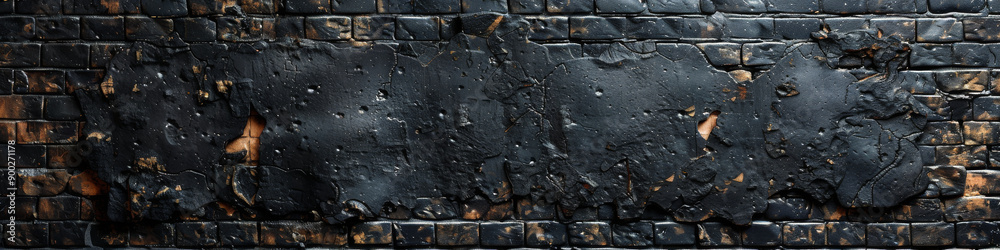 Fototapeta premium Black brick wall background. Loft interior