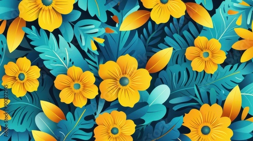 Wallpaper Mural Bright paper cut flowers and leaves create a fresh, vibrant spring nature backdrop. Feel the essence of spring in every detail Torontodigital.ca