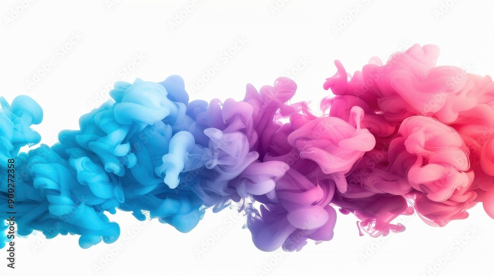 Fototapeta premium Vibrant rainbow smoke burst radiates from the center, creating an eyecatching explosion on a clean white backdrop.