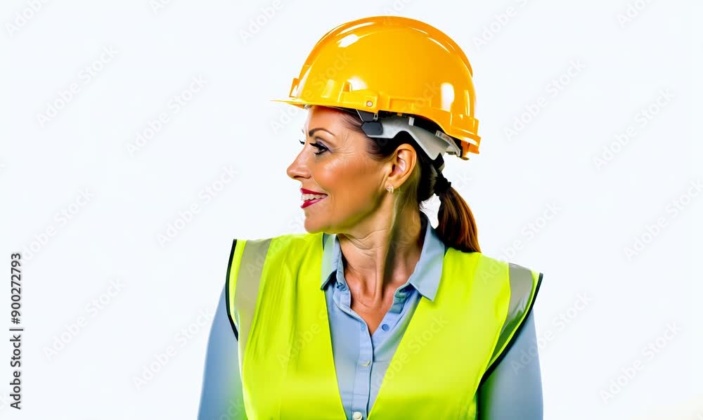 Portrait of smiling female engineer in hardhat on white background. Portrait of smiling female engineer in hardhat on white background.