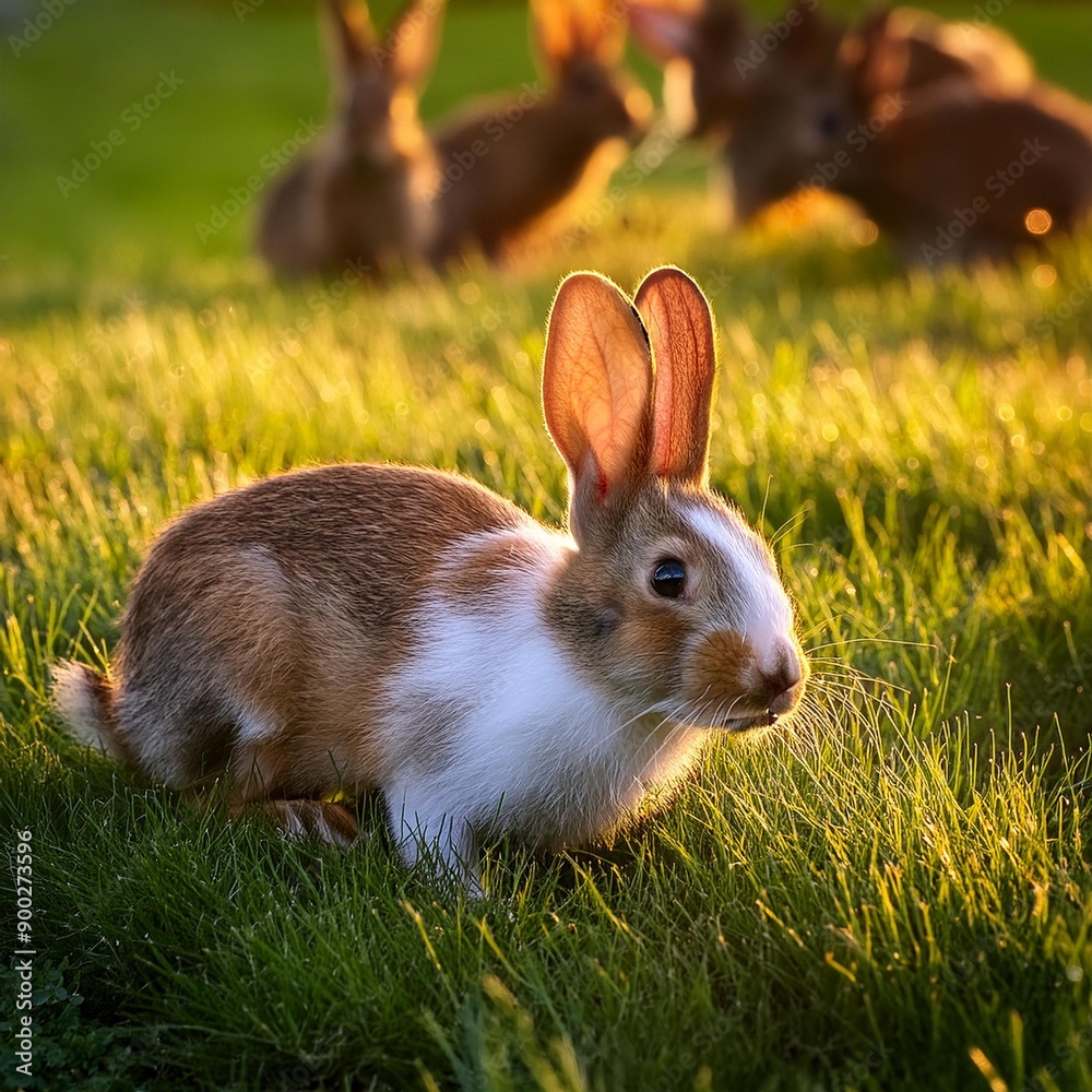 Fototapeta premium cotton tail rabbits, AI generated