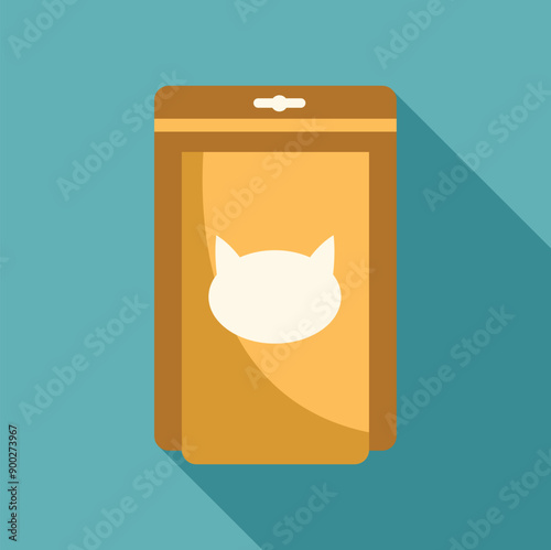 Cat food pouch standing up, displaying its branding on a turquoise background