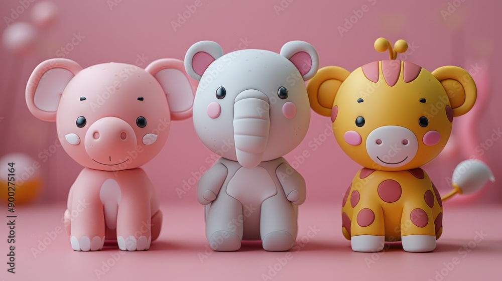 Cute Kawaii 3D Animal Character Design on Simple Backdrop Cute Kawaii 3D Animal Character Design on Simple Backdrop