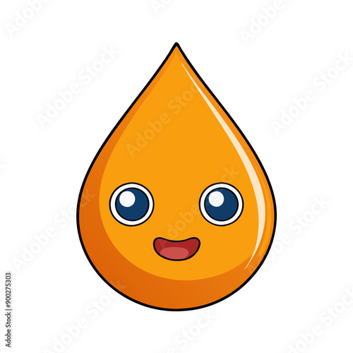 Charming kawaii oil drop character smiling brightly 