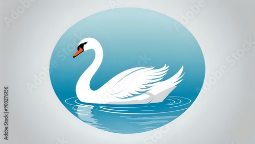 A white swan gracefully swimming in a circle of blue water.