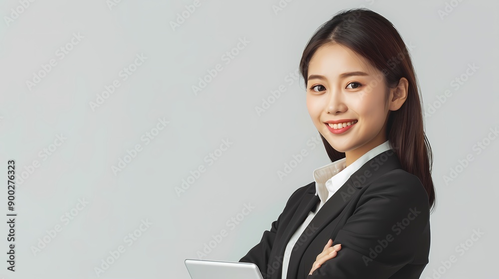 A confident professional woman standing in an office setting, exuding competence and poise. A confident professional woman standing in an office setting, exuding competence and poise.