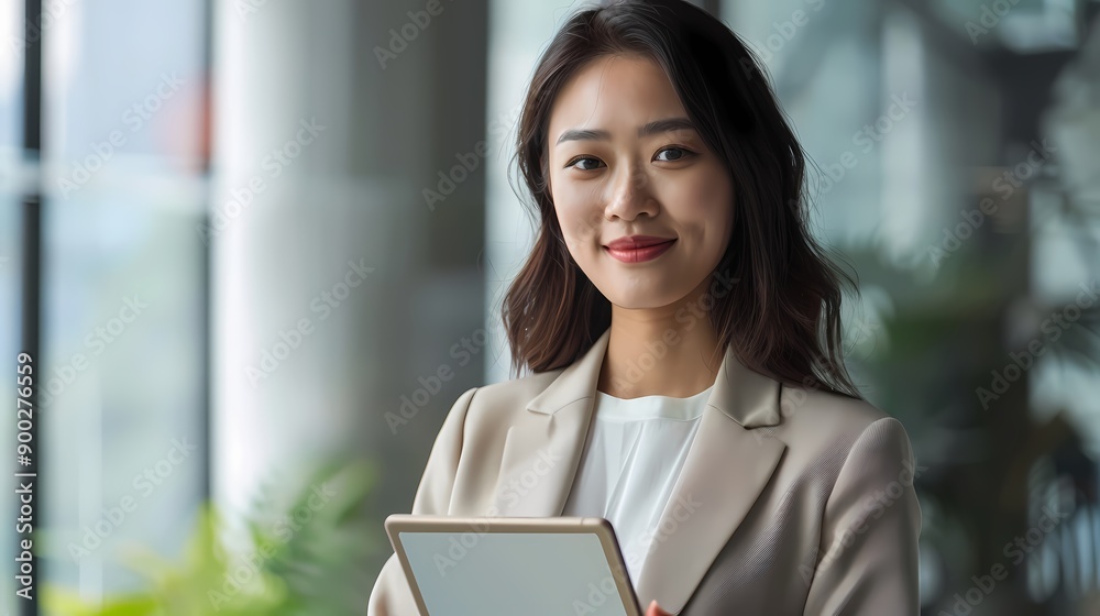 A confident professional woman standing in an office setting, exuding competence and poise. A confident professional woman standing in an office setting, exuding competence and poise.