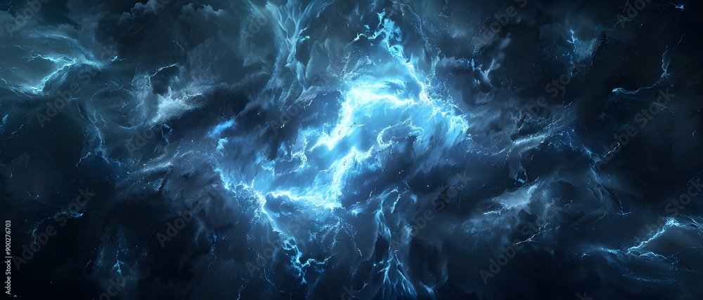 A mesmerizing display of ethereal blue lightning illuminating dark storm clouds in a dramatic and captivating sky scene. A mesmerizing display of ethereal blue lightning illuminating dark storm clouds in a dramatic and captivating sky scene.
