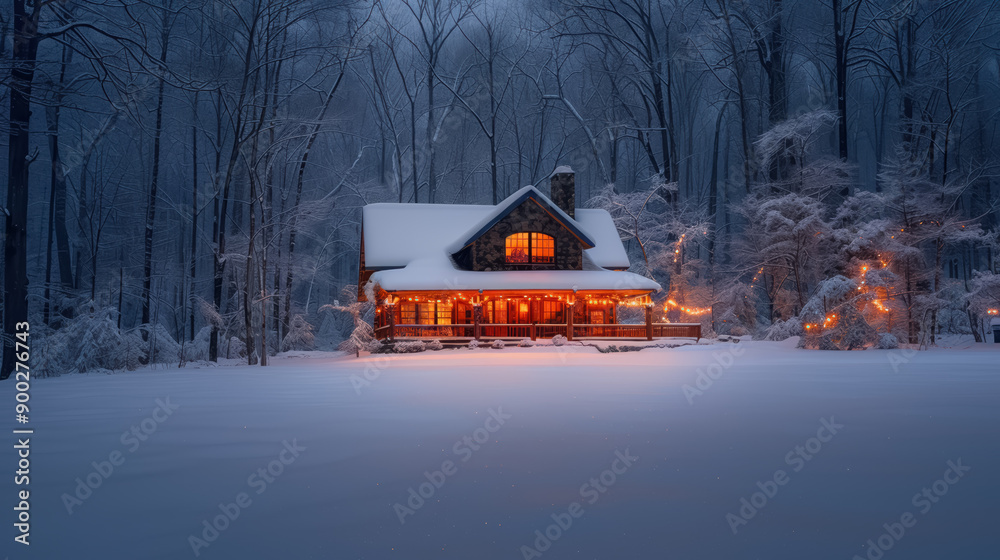 a cozy cabin in a fairy illuminated christmas winter wonderland, cinematic landscape a cozy cabin in a fairy illuminated christmas winter wonderland, cinematic landscape