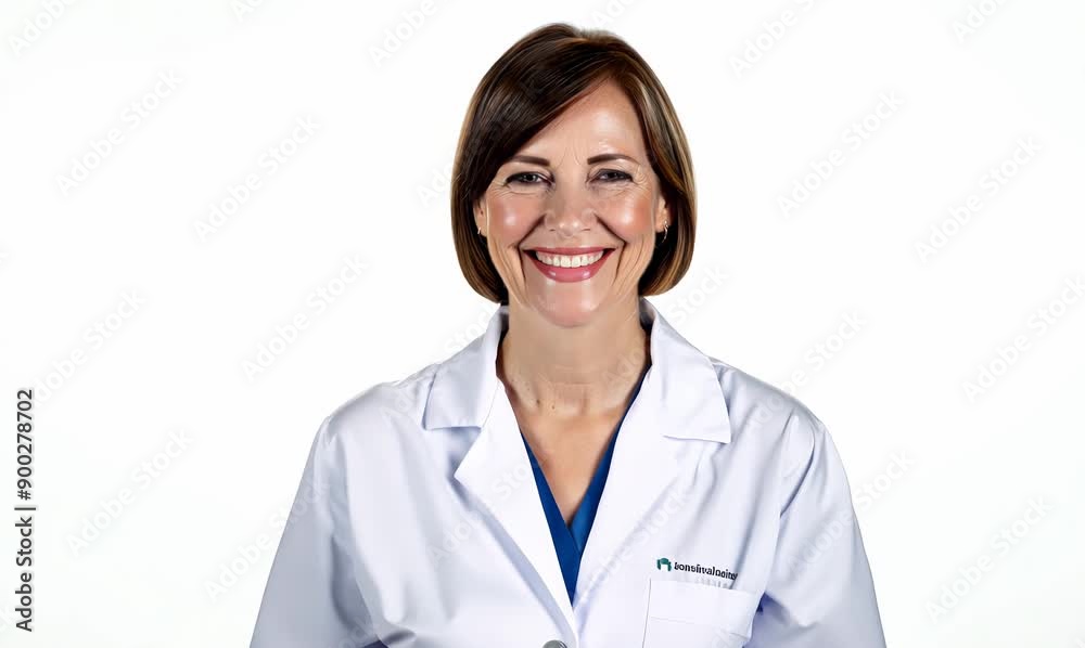 Portrait of a female doctor smiling. Isolated on white background. Portrait of a female doctor smiling. Isolated on white background.