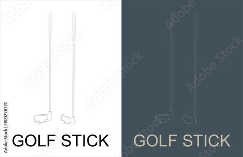 set of golf stick Blueprint  technical image line art