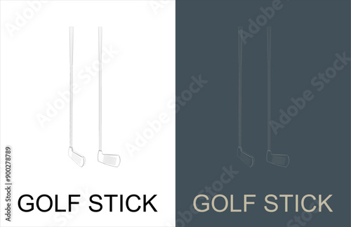set of golf stick Blueprint  technical image line art