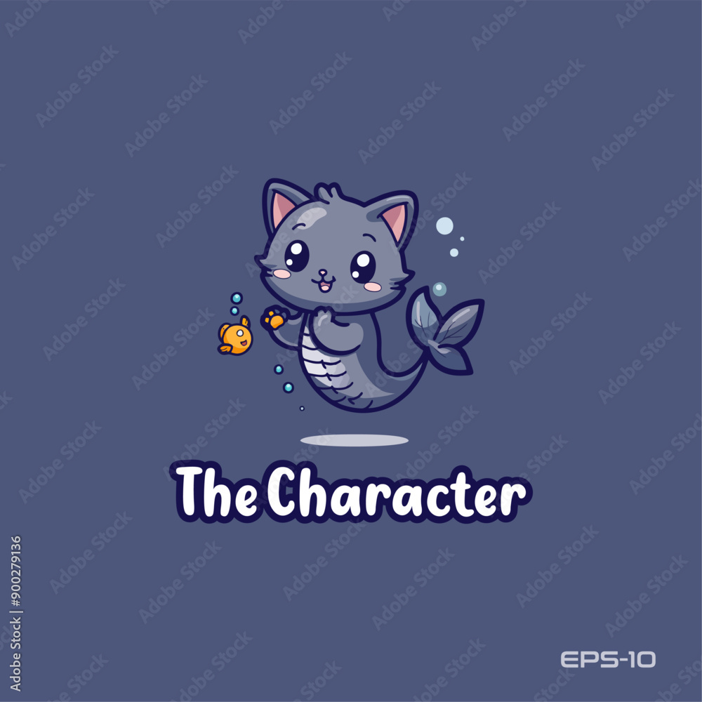 Cute cat mermaid logo, vector, mascot, character, cartoon, illustration Cute cat mermaid logo, vector, mascot, character, cartoon, illustration