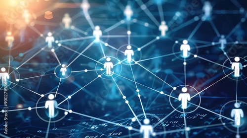 Interconnected Social Network: Icons of People in Circles Linked by Lines for Visualizing Relationships