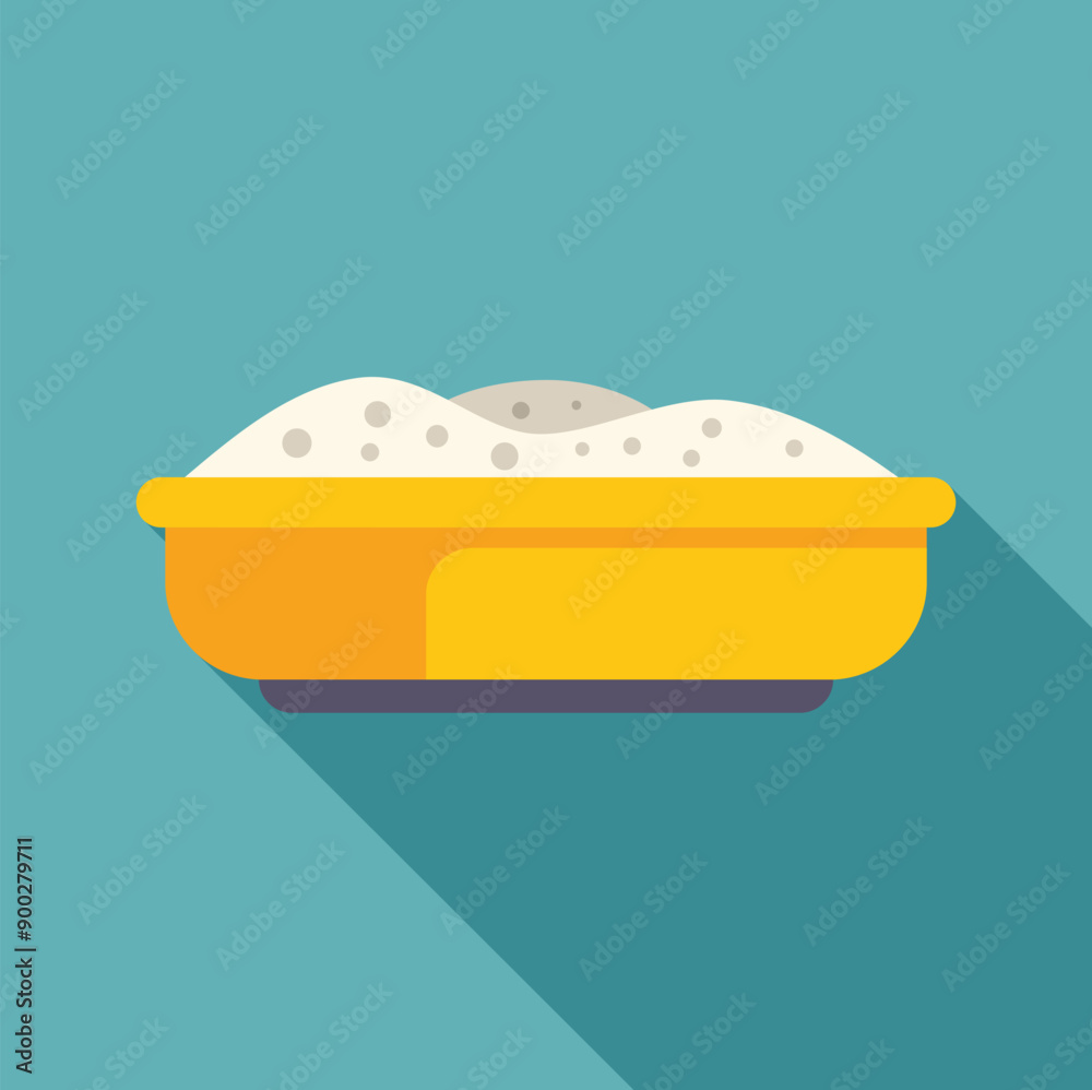 Yellow litter box full of sand, providing a designated space for cat toilet training and maintaining hygiene Yellow litter box full of sand, providing a designated space for cat toilet training and maintaining hygiene