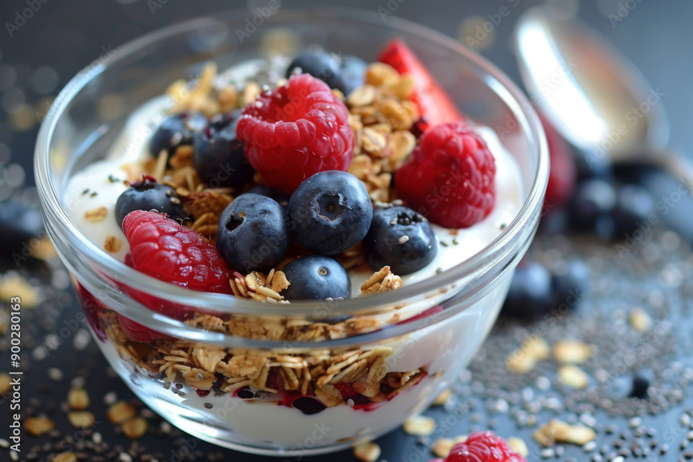 Delicious Parfait with Granola, Yogurt, and Berries Delicious Parfait with Granola, Yogurt, and Berries