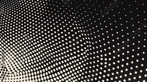 A halftone pattern background in black and white, consisting of small dots that gradually increase in size to create a smooth gradient effect.