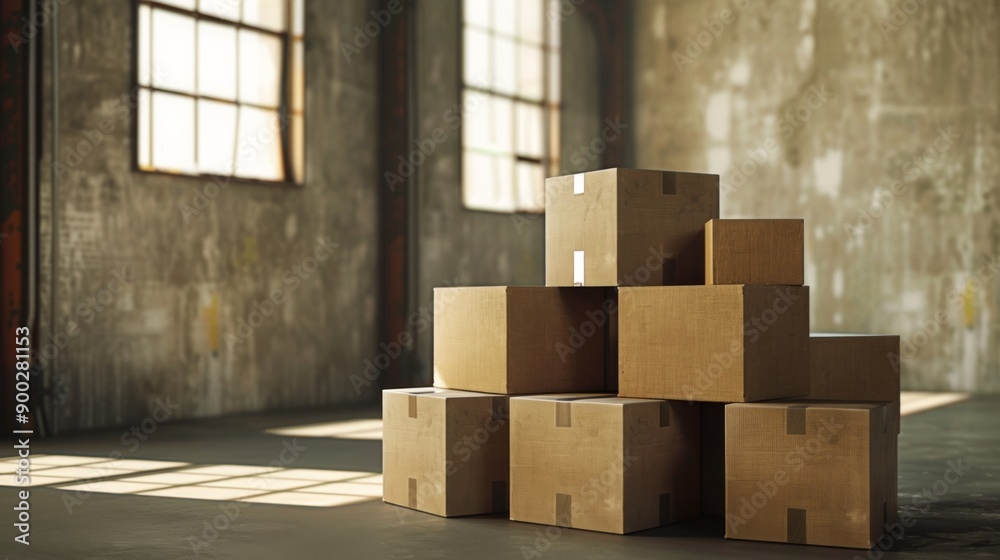 Obraz premium warehouse carton box stack