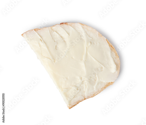 Delicious bruschetta with ricotta cheese isolated on white, top view