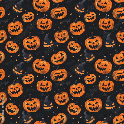Jack-o-Lantern Halloween Pattern © Teeradej