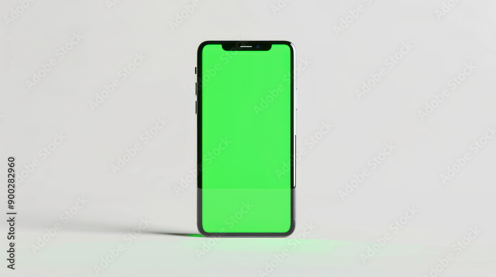 A green-screen mobile phone on a white background. The phone has a touch screen and is isolated on a white background. A green-screen mobile phone on a white background. The phone has a touch screen and is isolated on a white background.
