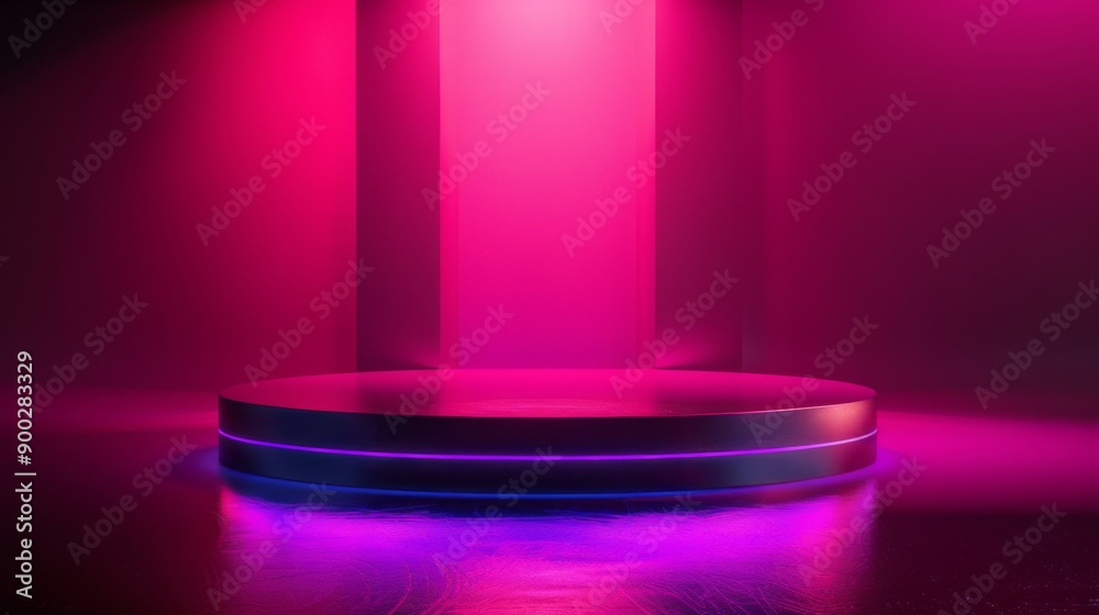 uturistic soft magenta dark podium with light and reflection background