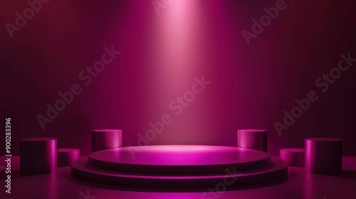 uturistic soft magenta dark podium with light and reflection background photo