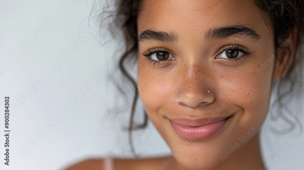 Naklejka premium A Young Girl Smiling Portrait Capture the heartwarming innocence and pure joy and vibrant energy of youth 