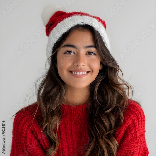Girl in Santa Hat Smiling photo