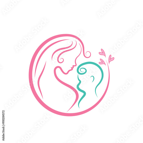 mother and baby icon vector design for midwife branding design