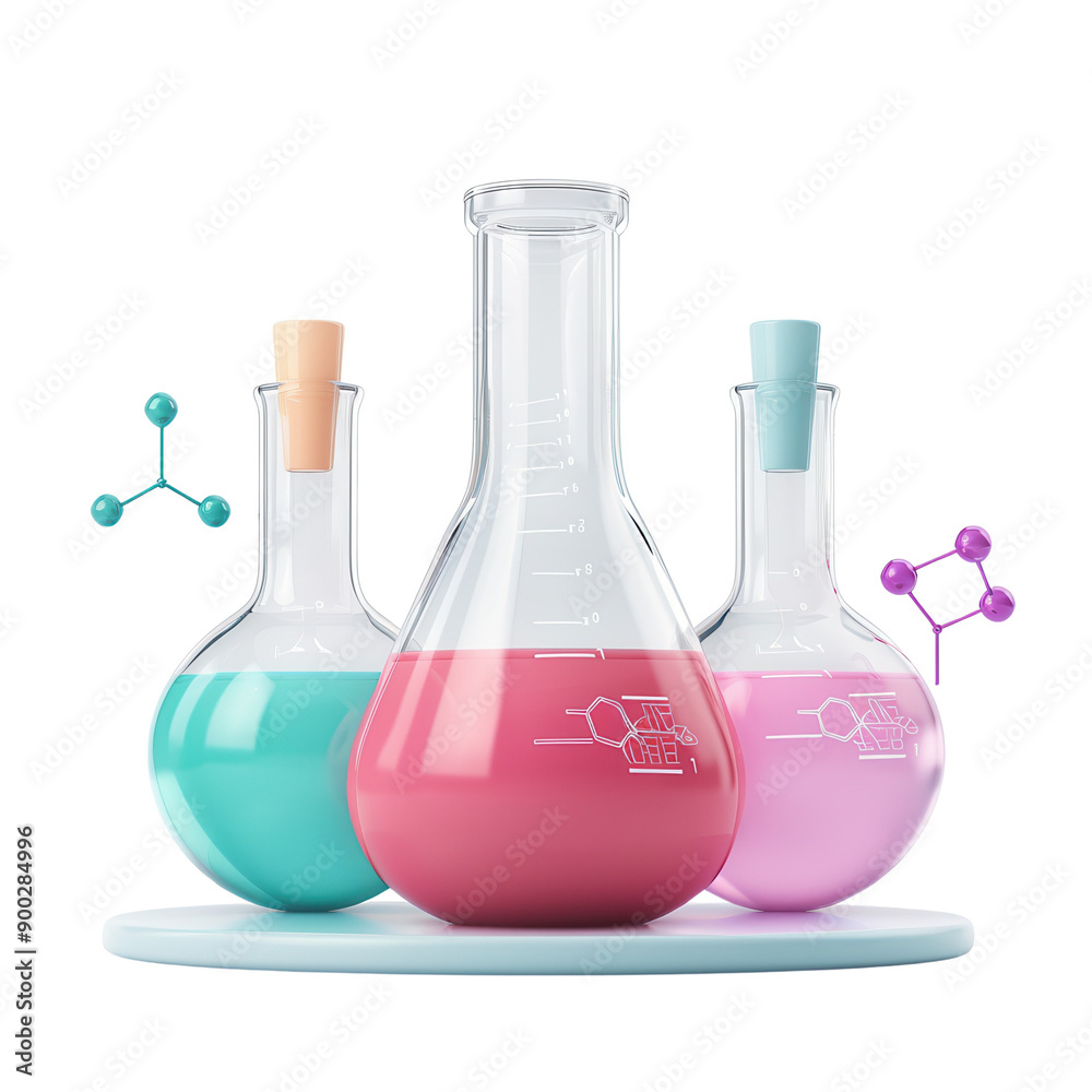 Three Chemistry Flasks with Colorful Liquids. Three Chemistry Flasks with Colorful Liquids.