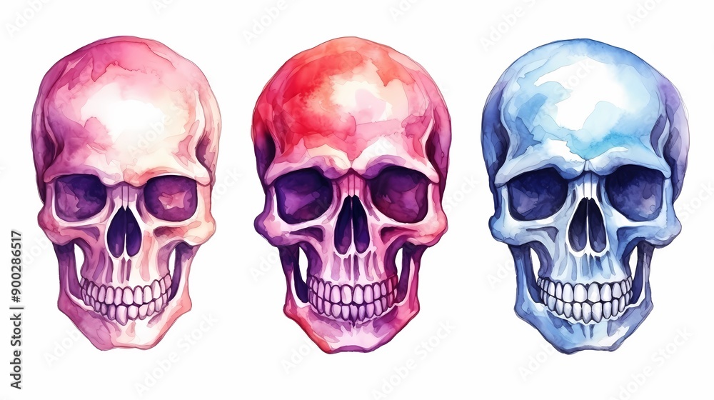 A vibrant skull illustration with splashes of colorful watercolor, blending artistic and gothic elements. A vibrant skull illustration with splashes of colorful watercolor, blending artistic and gothic elements.