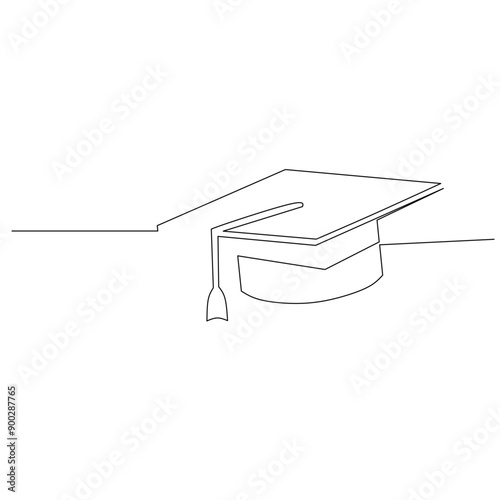 Graduation cap continuous line drawing isolated on white. Simple line modern graphic style. Hand drawn graphic concept for education