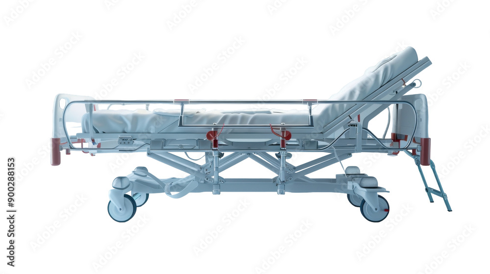 Modern Hospital Bed Ready for Patient Use in a Bright Medical Facility Modern Hospital Bed Ready for Patient Use in a Bright Medical Facility