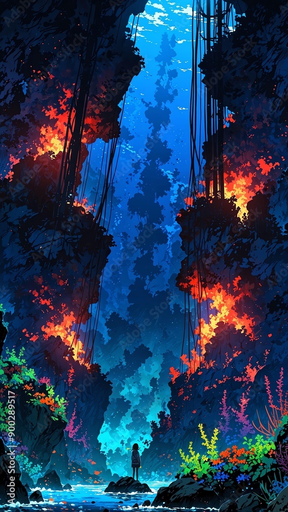 Fototapeta premium deep sea hydrothermal vents anime